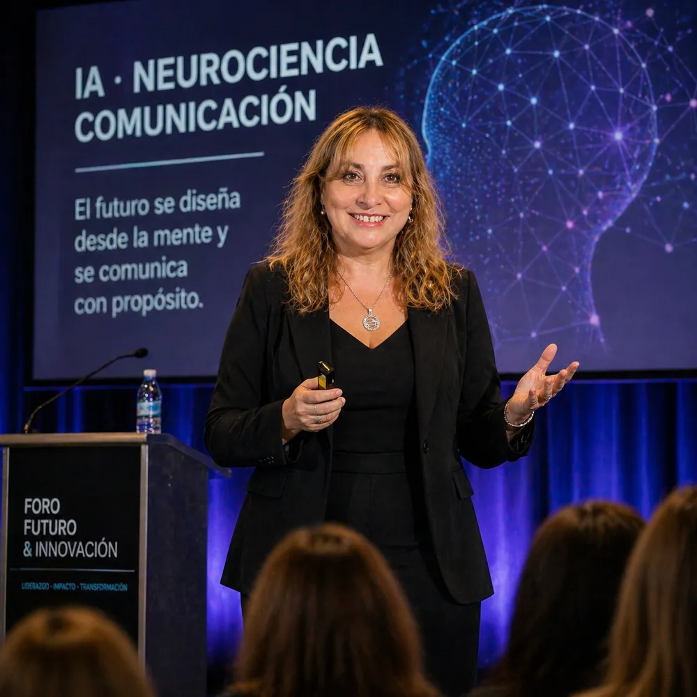 Analía Artigas Verde disertando sobre IA, Neurociencia y Comunicación en el Foro Futuro & Innovación